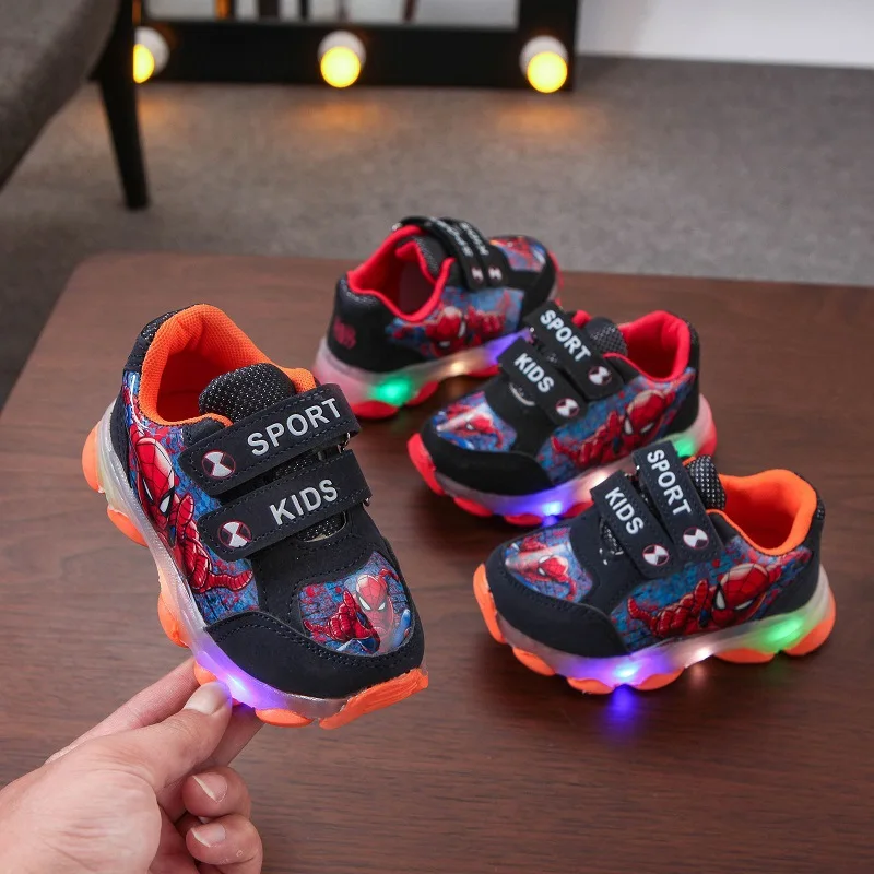 

Classic 2021 Disney Marvel Baby Casual Shoes Cool Spiderman Glowing Up Infant Tennis High Quality Lovely Boys Baby Sneakers