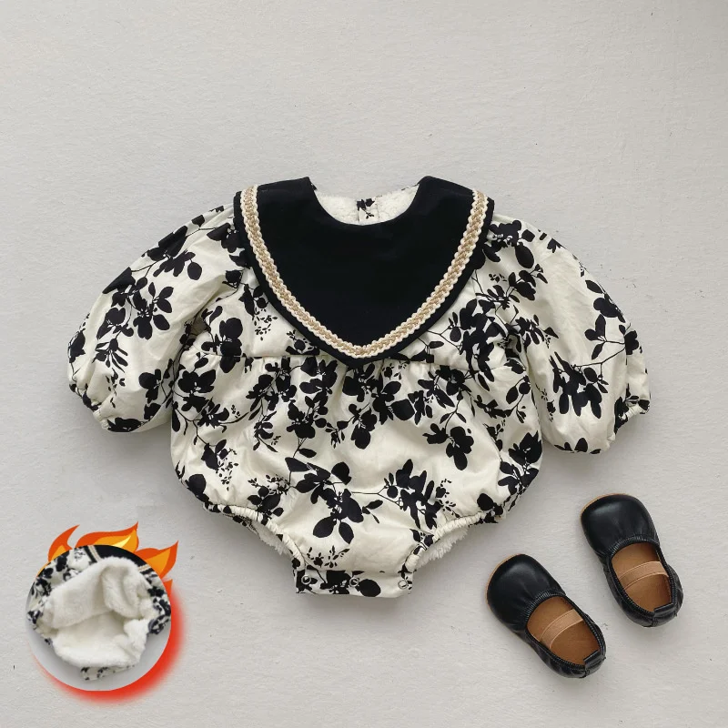 Newborn Cotton Bodysuit Infant Linen Overalls Jumpsuit Toddler Girl Clothes 2021 Korean Long Sleeve Baby Floral Romper Outfits