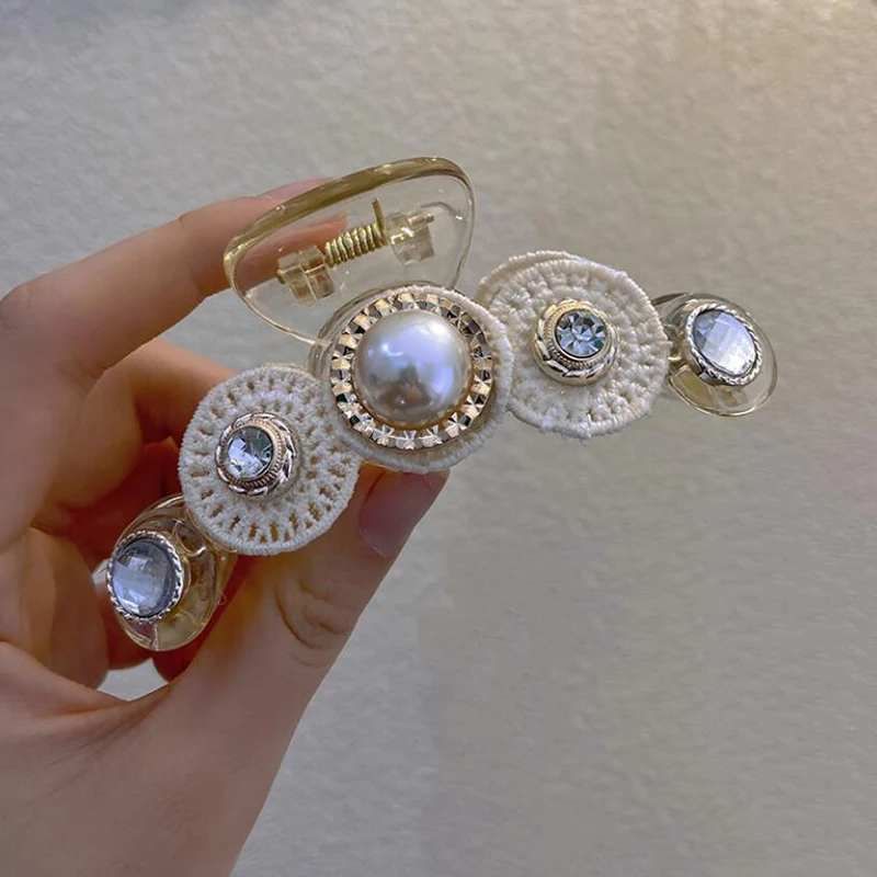 

Pearl Hair Claw For Women Ladies Makeup Hair Barrettes Hair Accessories Korean Cross Crab Hair Clip Fashion Girl Headwear