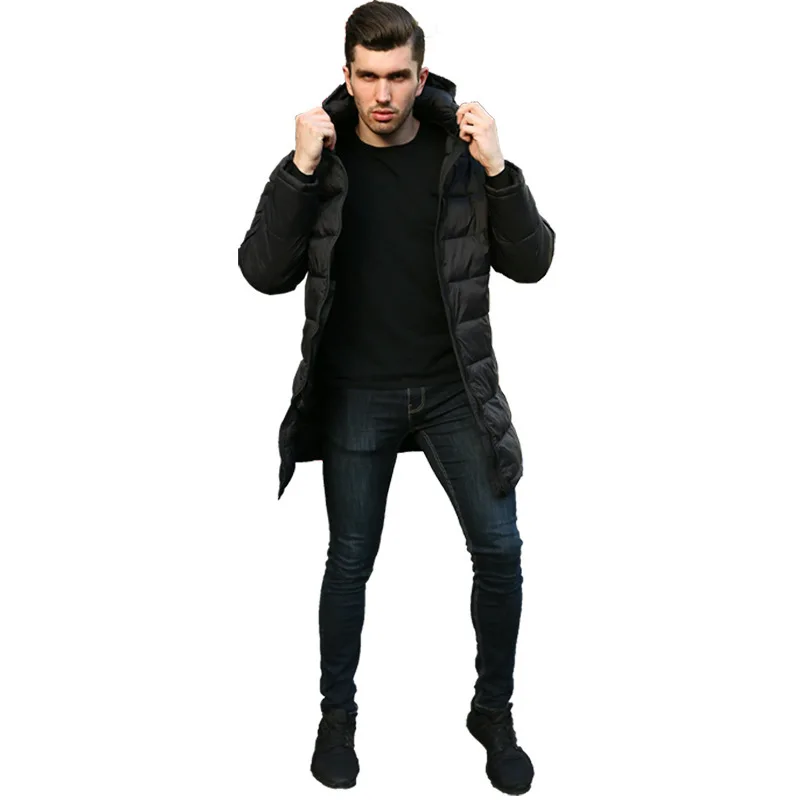 2019 Winter long down jacket coat men hooded Slim Europe youth autumn men's cotton pad light padded | Мужская одежда