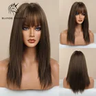 Парик Синтетический средней длины с челкой, светлый единорог, прямой, с тёмно-коричневечерние светлыми волосами, парики на каждый день Термостойкое волокно