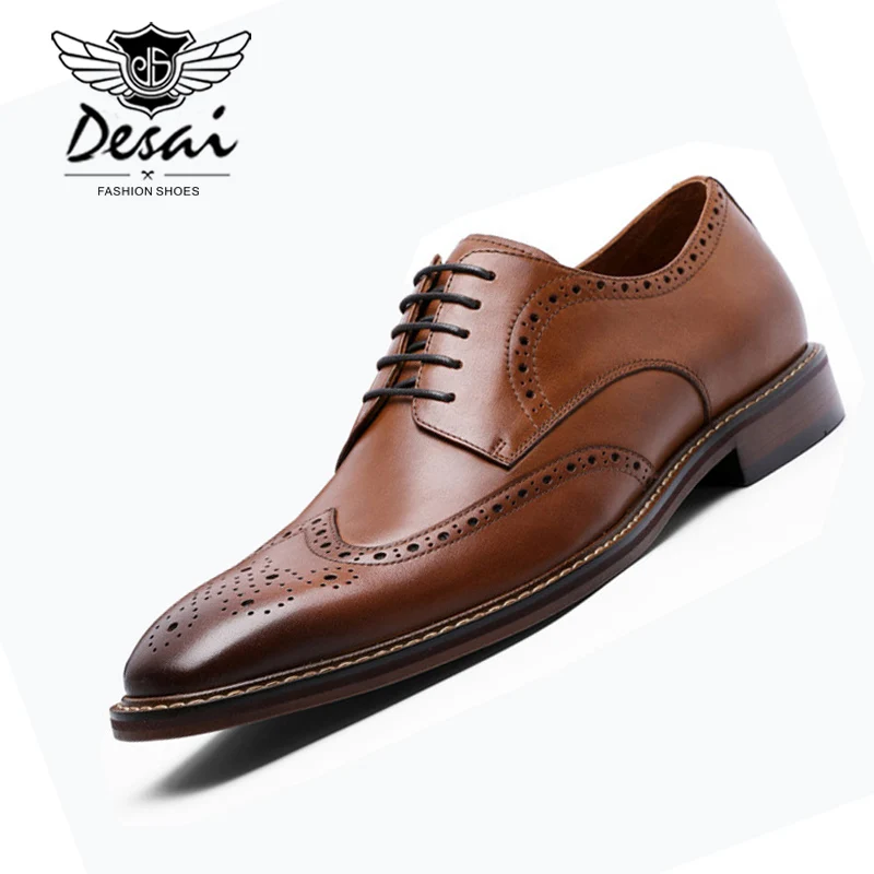 

DESAI New Arrivals Men Business Dress Shoes Genuine Leather Brock Retro Gentleman Shoes Formal Carved Bullock Shoes Men DSA002