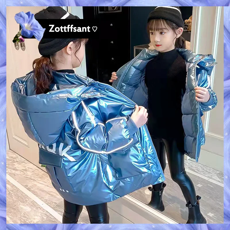

Fashion New Hooded Down Cotton Parkas 2 Colors Warm Baby Girls Outwear Mid-length Style Baby Girl Down Coat For 4 5 6 7 8 10 12