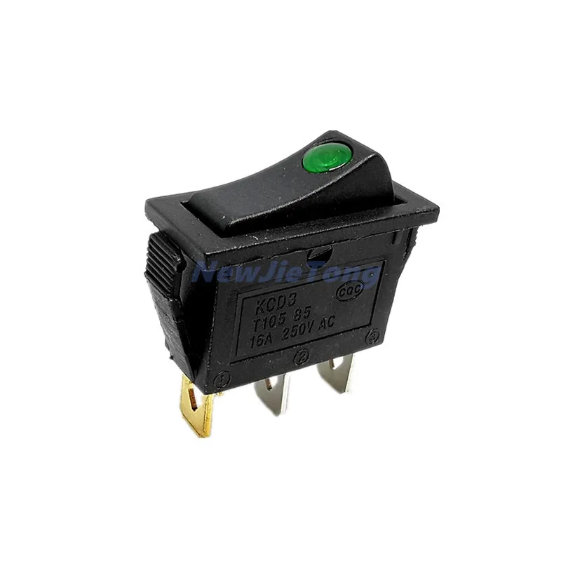 

1pc KCD3 Rocker Switch ON OFF 3Pin Latching 16A 250VAC With Dot LED For Motor Car Auto Switch Green Light