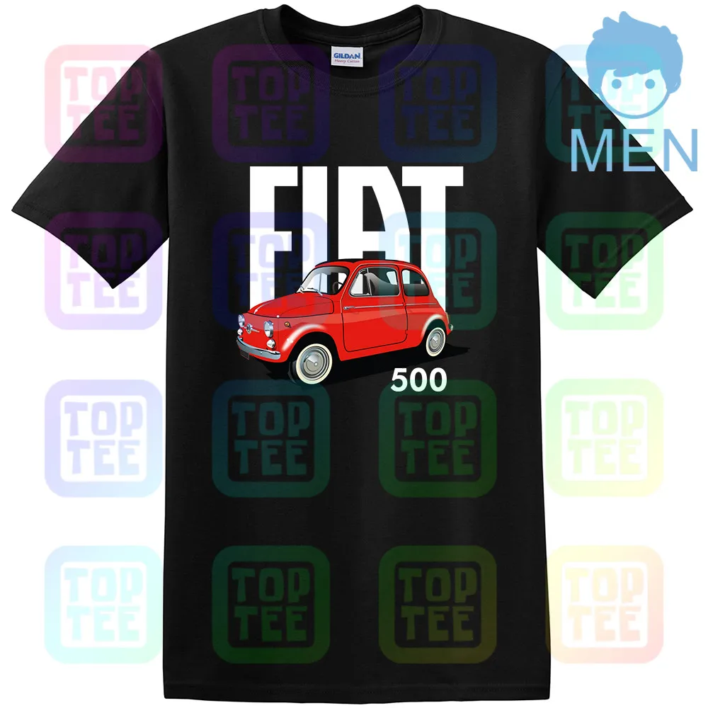 Черный Классический итальянский Fiat 500 Футболка Винтаж ретро автомобиль дизайн Прохладный унисекс - Цвет: Черный