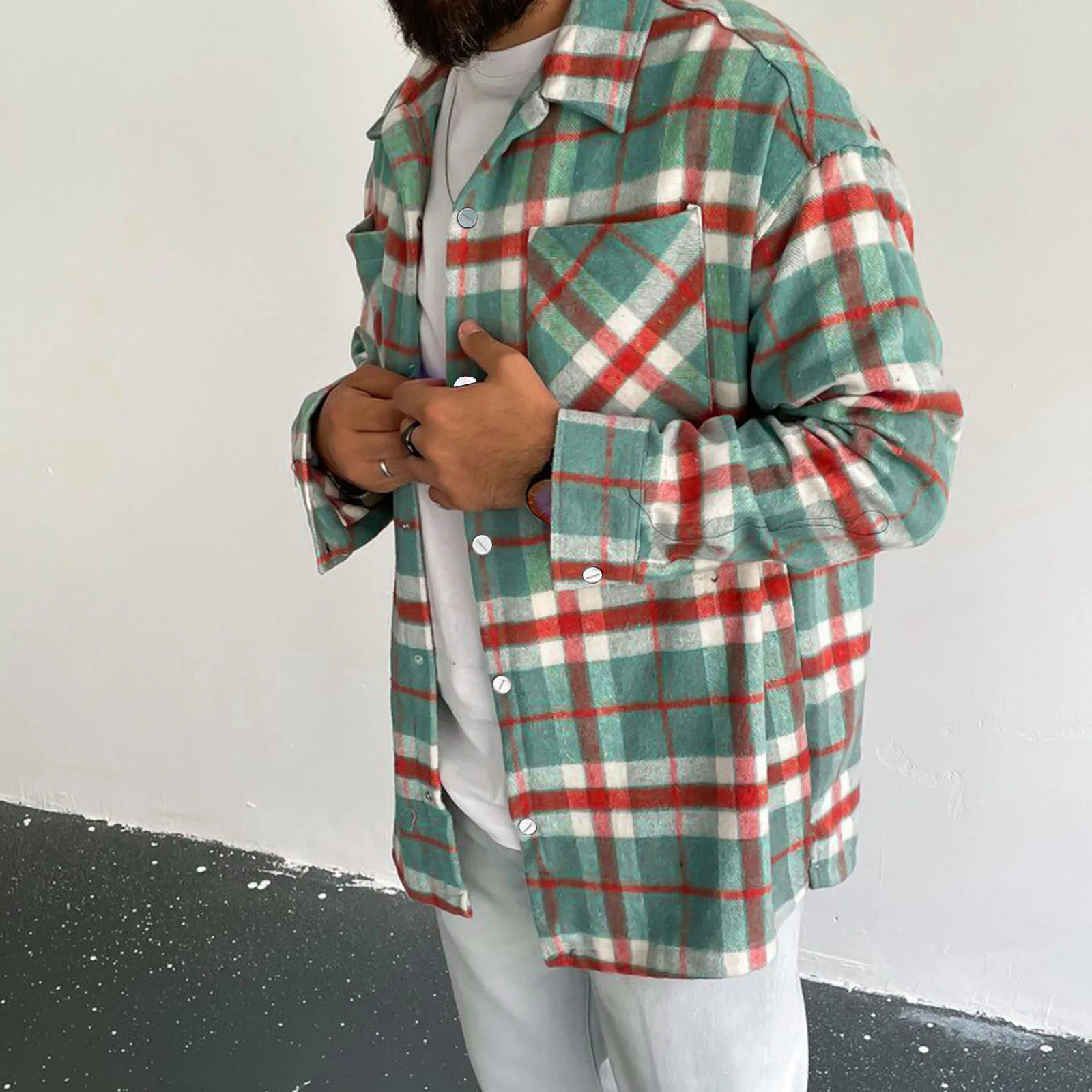 

Мужская хлопковая рубашка в клетку, повседневная классическая рубашка с длинными рукавами и карманами, на пуговицах