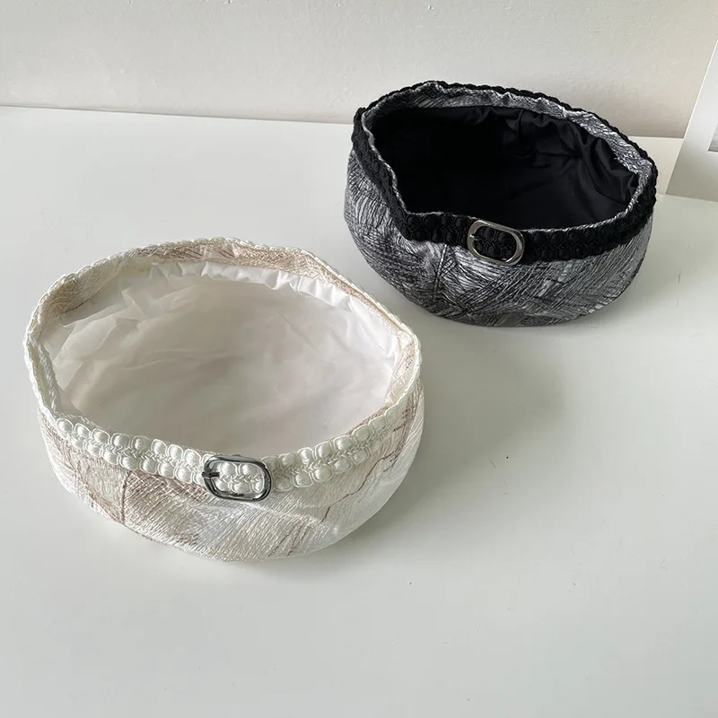 

202106-weimin New Grace Geometric Lines Lace Brim Beret Hat Men Women Leisure Painter Hat