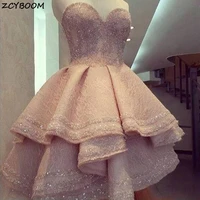 elegant light pink cocktail dresses 2021 formal party prom dress ruffles sequins lace graduation sweetheart neck evening gowns