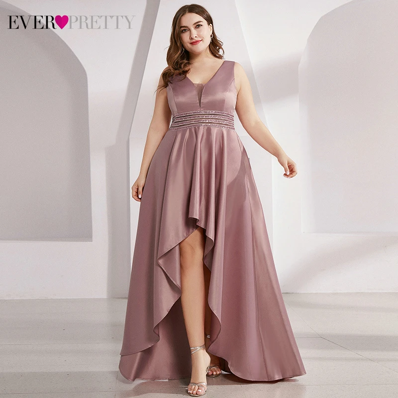 

Plus Size Satin Prom Dresses Ever Pretty EP00877 Double V-Neck Sequined Sleeveless Asymmetrical Sexy Party Gowns Vestidos Largos