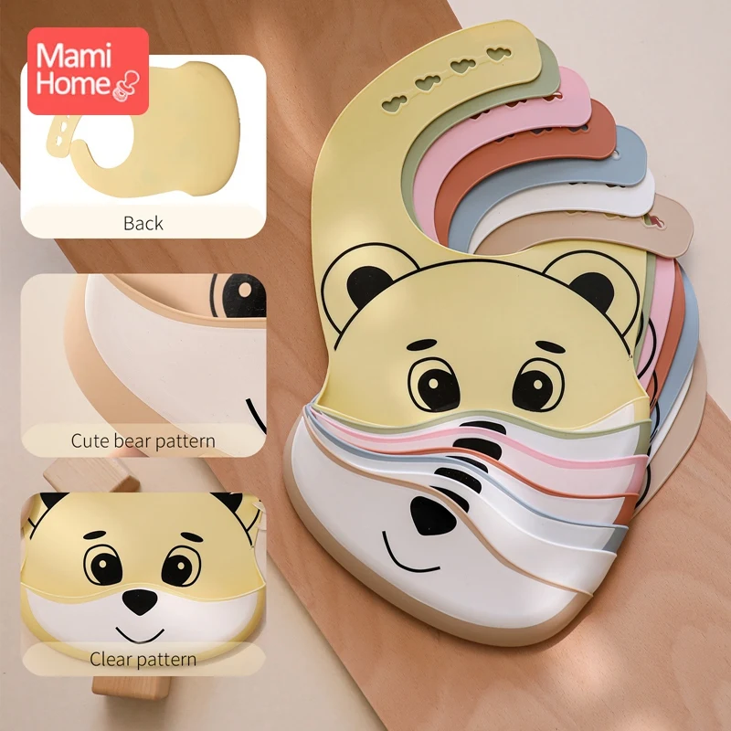 

1pc Waterproof Baby Silicone Bibs Newborn Feeding Tableware Waterproof Cartoon Bear Adjustable Feeding Clothes Child's Goods