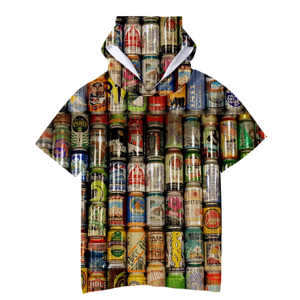 

New Fashion 3D Printed Foam Beer Pattern Hooded Shirts Mens Tide Hip Hop T Shirt Loose Hoodie Tshirts Tops with Headscarf Sets
