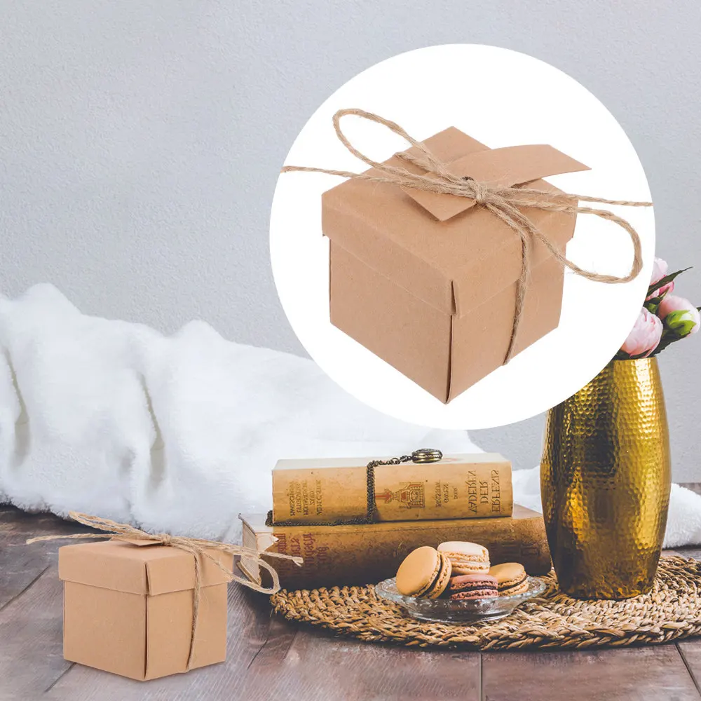 

50 Sets Kraft Paper Gift Boxes Wrapping Boxes with Hemp Ropes and Hanging Tags