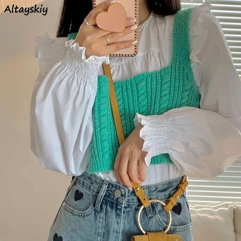 

Sweater Vest Women Cropped Sweaters Vests Spring All-match Harajuku Solid Korean Fashion Streetwear Casual Sweet Cute Top Simple
