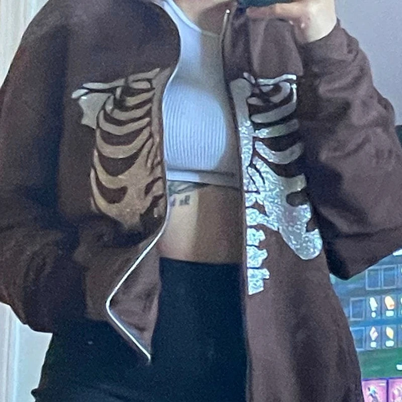 

Y2K Female Sweatshirt Harajuku Oversized Hoodies 90s Vintage Women E-girl Gothic Clothes Streetwear Autumn Zip Up Coat Top