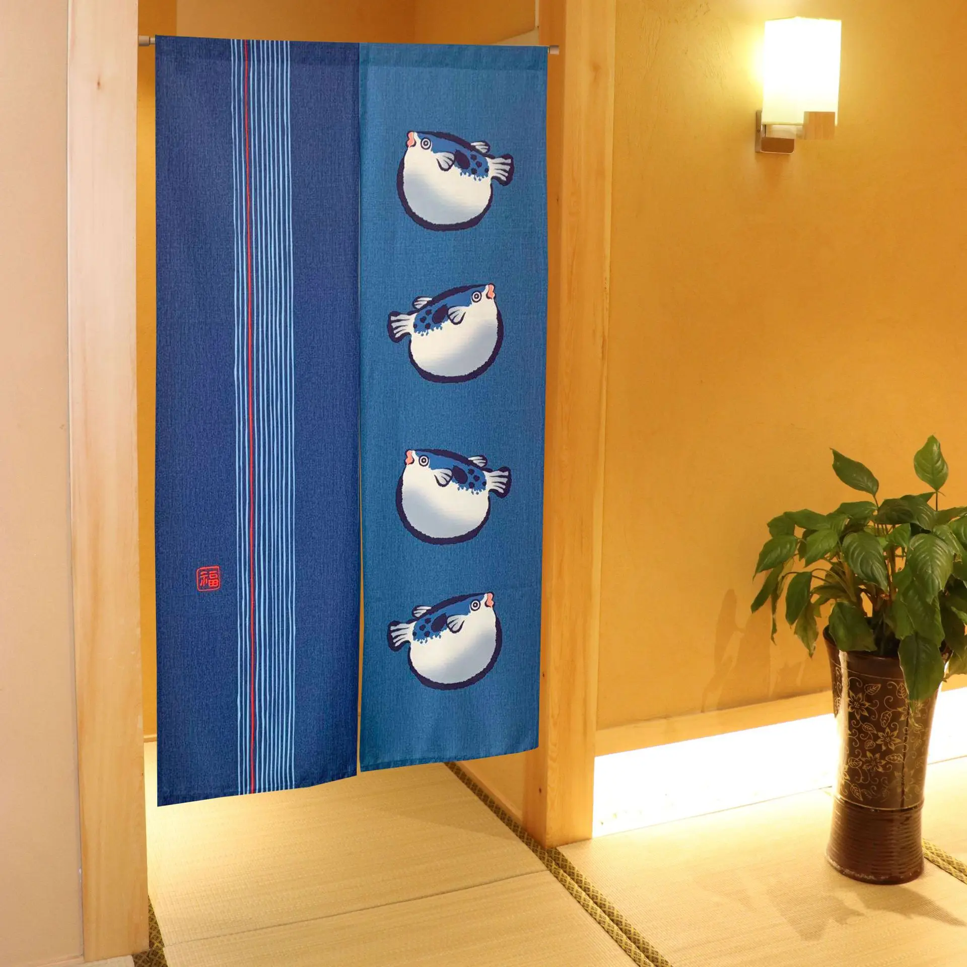 Японский стиль занавес для двери Fuku Pufferfish перегородка занавеска спальни ванная