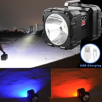 bright p70 outdoor searchlight waterproof flashlight 7 lighting mode led torch red white blue three light sources usb charging