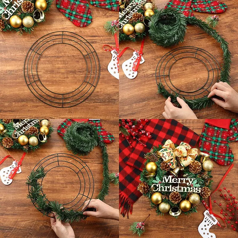 &iexcl;Promoci&oacute;n! Anillo de alambre verde oscuro, marco de guirnalda de alambre para Navidad, A&ntilde;o Nuevo, decoraci&oacute;n de San Valent&iacute;n (10 pulgadas), 6 uds.-4