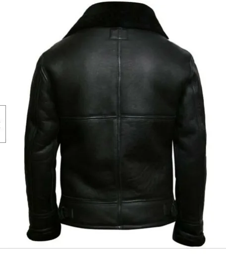 Мужская кожаная куртка с длинным рукавом черная теплая из искусственного меха и