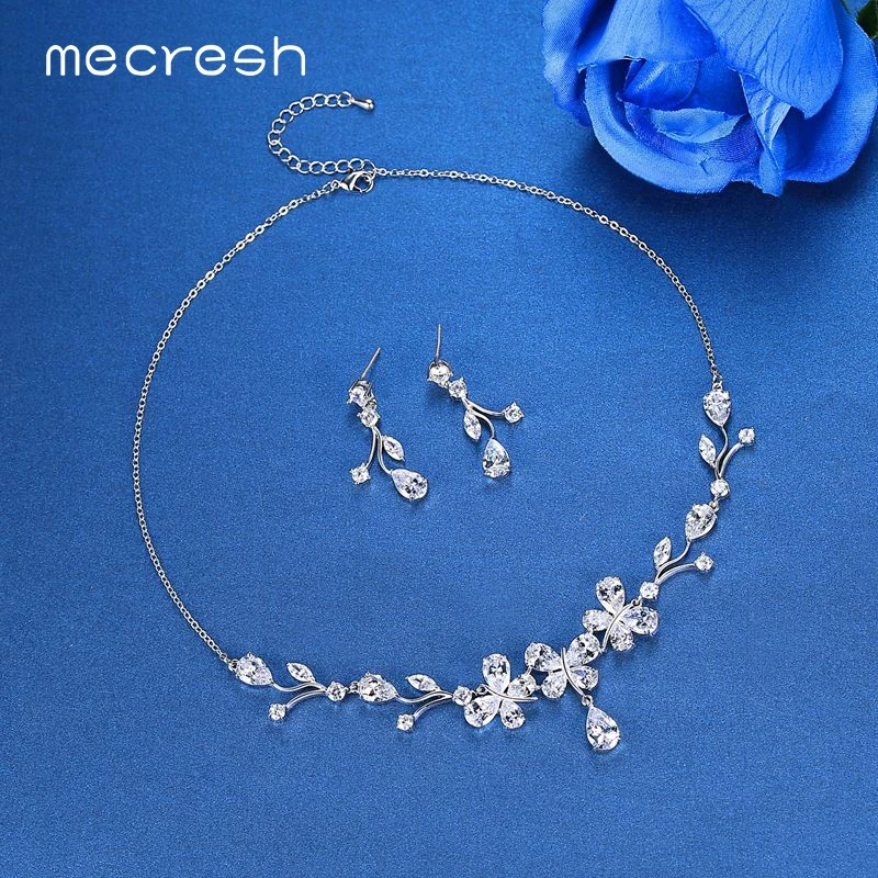 Mecresh Роскошные Цирконий Наборы свадебных ювелирных изделий листьев Форма
