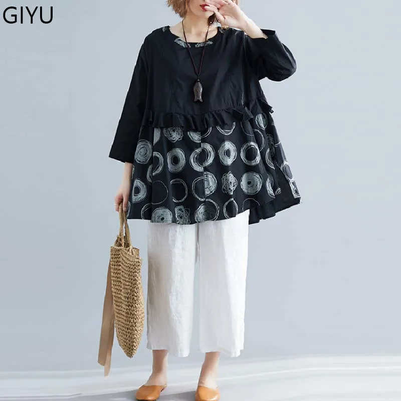 Женская новая осенняя рубашка с принтом винтажная Туника большого размера