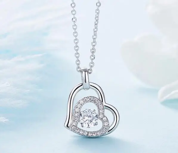 

YAM09 925 Silver Heart Zircon Girl Necklace Party Gift for Birthday Boys Pure Silver Necklace