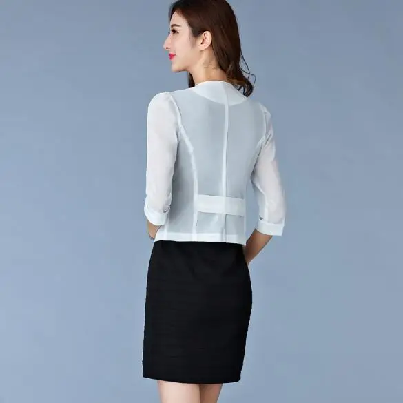 Женская газовая одежда с коротким рукавом черная или белая приталенная