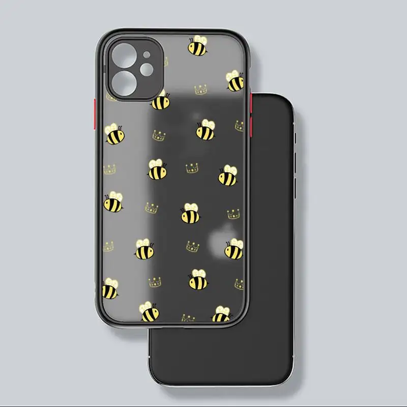 

Love Heart Cute bee Phone Case For iphone 12 11 8 7 plus mini x xs xr pro max matte transparent cover