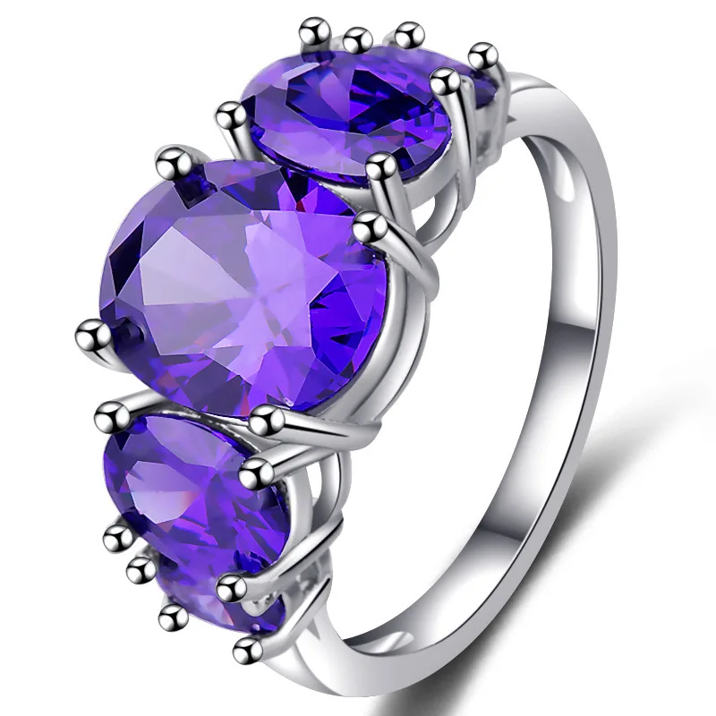 Инкрустированное фиолетовое овальное хрустальное кольцо модное Гламурное