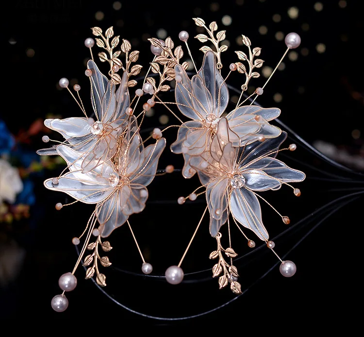 

1pair Liquid Flower Barrettes Hair decoration Side Clip women hair wear bride hair clip Wedding hair jewelry