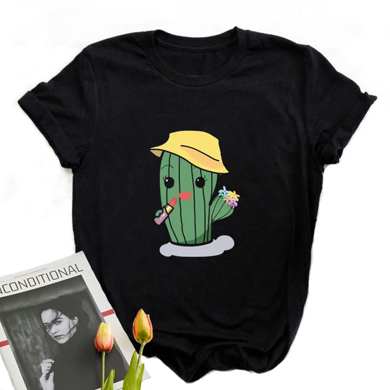 

90s Fairycore T-Shirts Women Qute Printing Cactus Cartoon Alt Clothes Women Eam Graphic Pastel Goth Shirts For Summer 2021