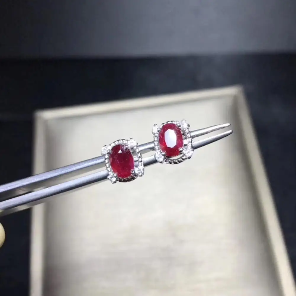 Серьги с натуральным Рубином серебро 925 пробы реальное фото драгоценные камни