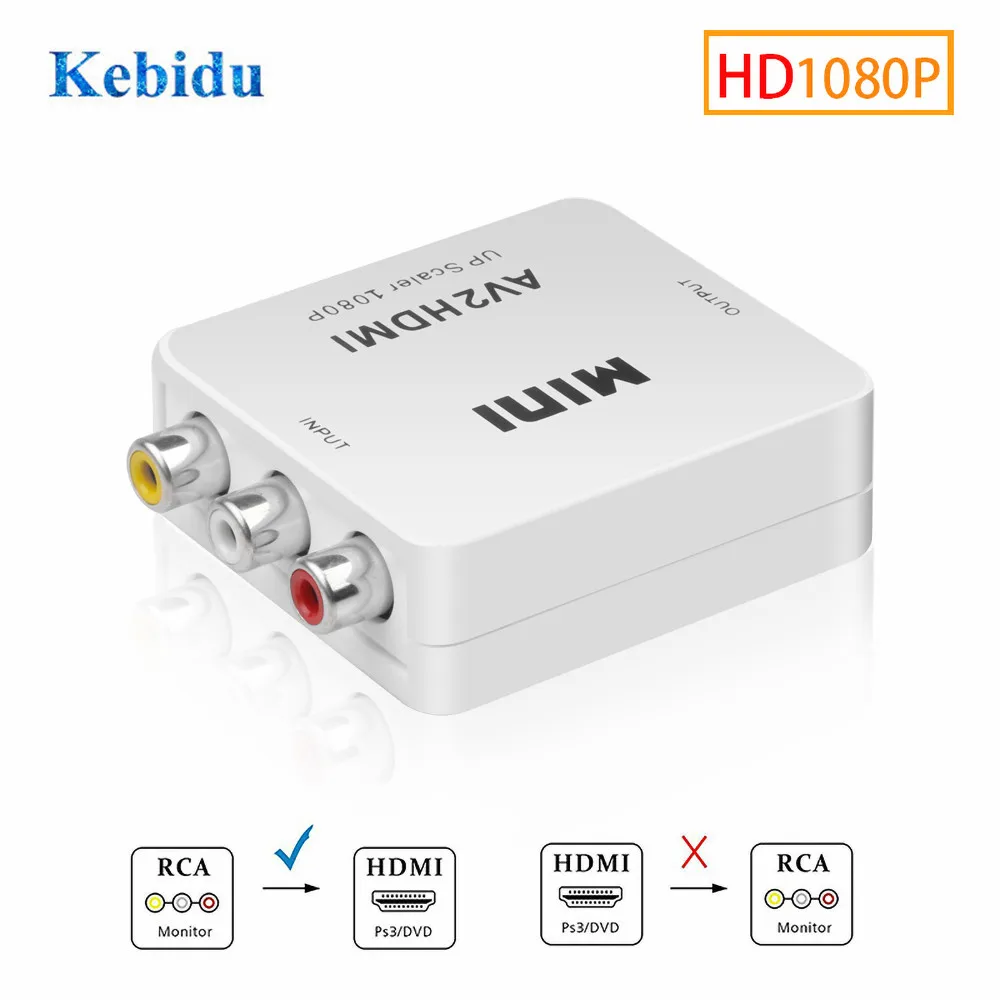 Kebidu Full HD 1080P RCA конвертер Папа-мама адаптер мини композитный CVBS AV в HDMI-совместимый