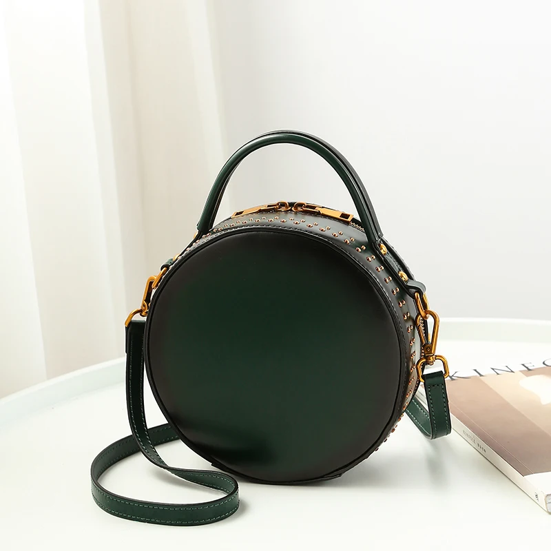 

Small Circular Bags Women Mini Leather Tote Bags Preppy Style Rivets Crossbody Shoulder Bag Female Handtassen Dames 7 Colors