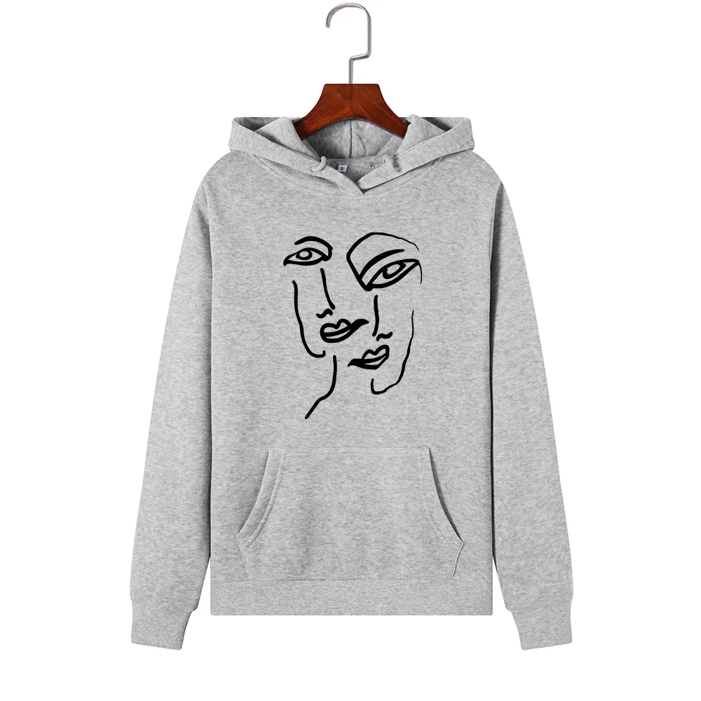 

2021 Women Aesthetic Face Silhouette Print Hoodies Harajuku Winter Oversized Pop Art Hooded Sweatshirt Artistic Kawaii Hoodie
