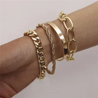 4pcs punk curb cuban chain bracelets set for women miami boho thick gold color charm bracelets bangles fashion jewelry