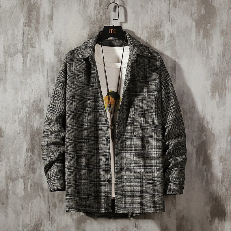 

Uyukfall Shirts Men's Trend Japanese Baggy And Versatile Plaid Jackets And Plus-size Streetwear Masculina