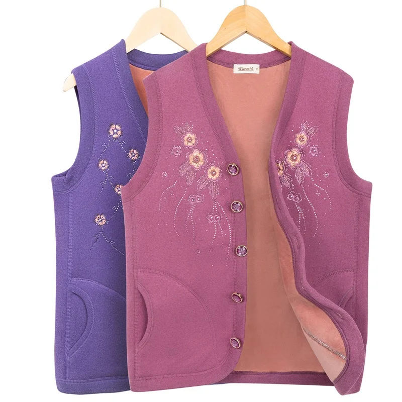 

Autumn Winter Vest Middle-Aged Elderly Women's Vests fleece Thicken Warm Single-Breasted Sleeveless Waistcoat Jacket Outerwear