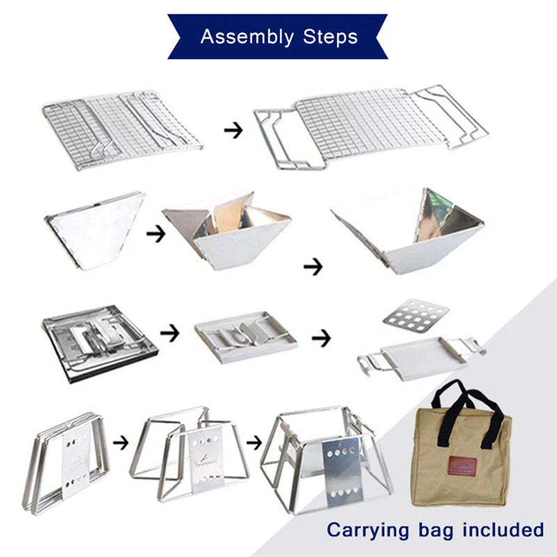 

Campingmoon Ourdoor BBQ Grill Portable Stainless Steel Non-stick Surface Folding Barbecue Stove Camping Picnic Tool