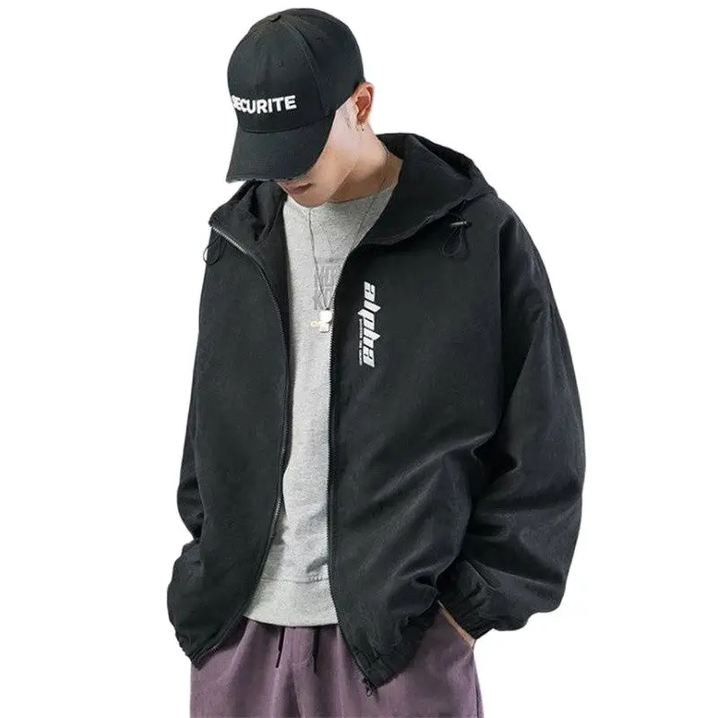 

Куртка мужская с капюшоном, модная повседневная замшевая, со светоотражающим принтом, с капюшоном, простой стиль для отдыха, весна-осень