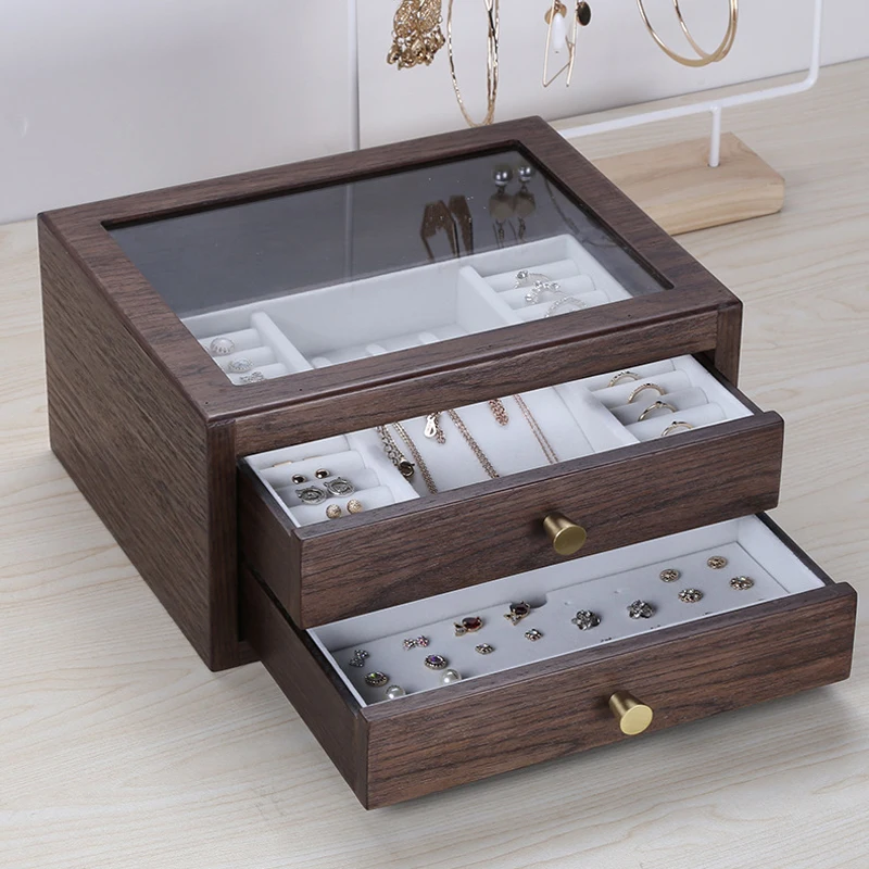 Ящик для ювелирных изделий из твердой древесины старинный ручной ящик витрина