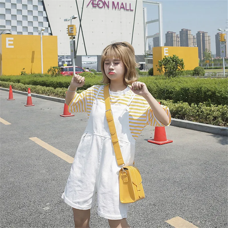 Комбинезон женский джинсовый свободного покроя с высокой талией батальных