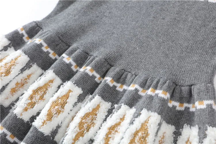 

Women Gray Jacquard Knit Dress 2019 Autumn Winter Three Quarter Flare Sleeve Sweater Dress Women A Line Short Jumper Dress P-178