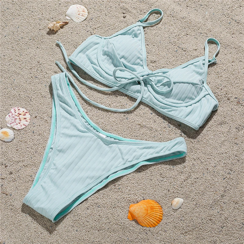 Женский комплект бикини пуш ап 2020 новый бандажный с открытой спиной купальный