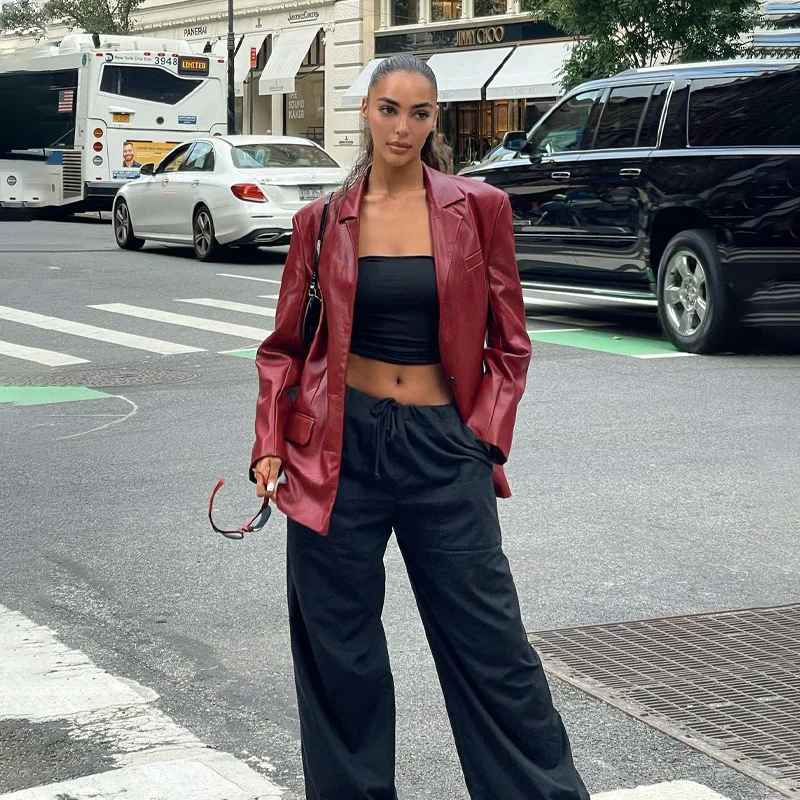 

Women's Clothing 2021 Autumn Winter Fashion Imitation Leather Suit Collar Single-breasted Long-sleeved Jacket Women Winter Coat