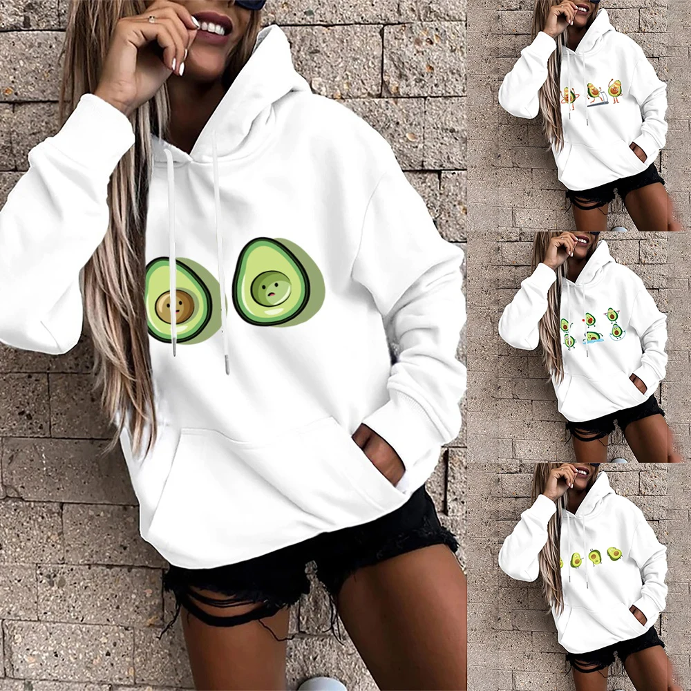 

Hoodies Women Sweatshirt Autumn Long Sleeve Hoodies Korean Version Hoodie Avocado Print Sweatshirt Women Hoodies Casual Tops