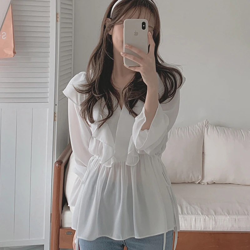 

BETHQUENOY 2021 Chiffon Ladies Tops Oversized Shirts Women Blusas Vintage Spring Camisas Mujer Plus Size Chemisier Femme Blouses