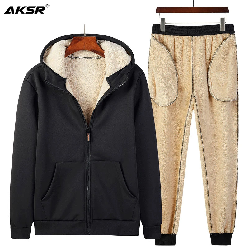 Мужская Повседневная зимняя толстовка с капюшоном комплекты одежды из 2 х