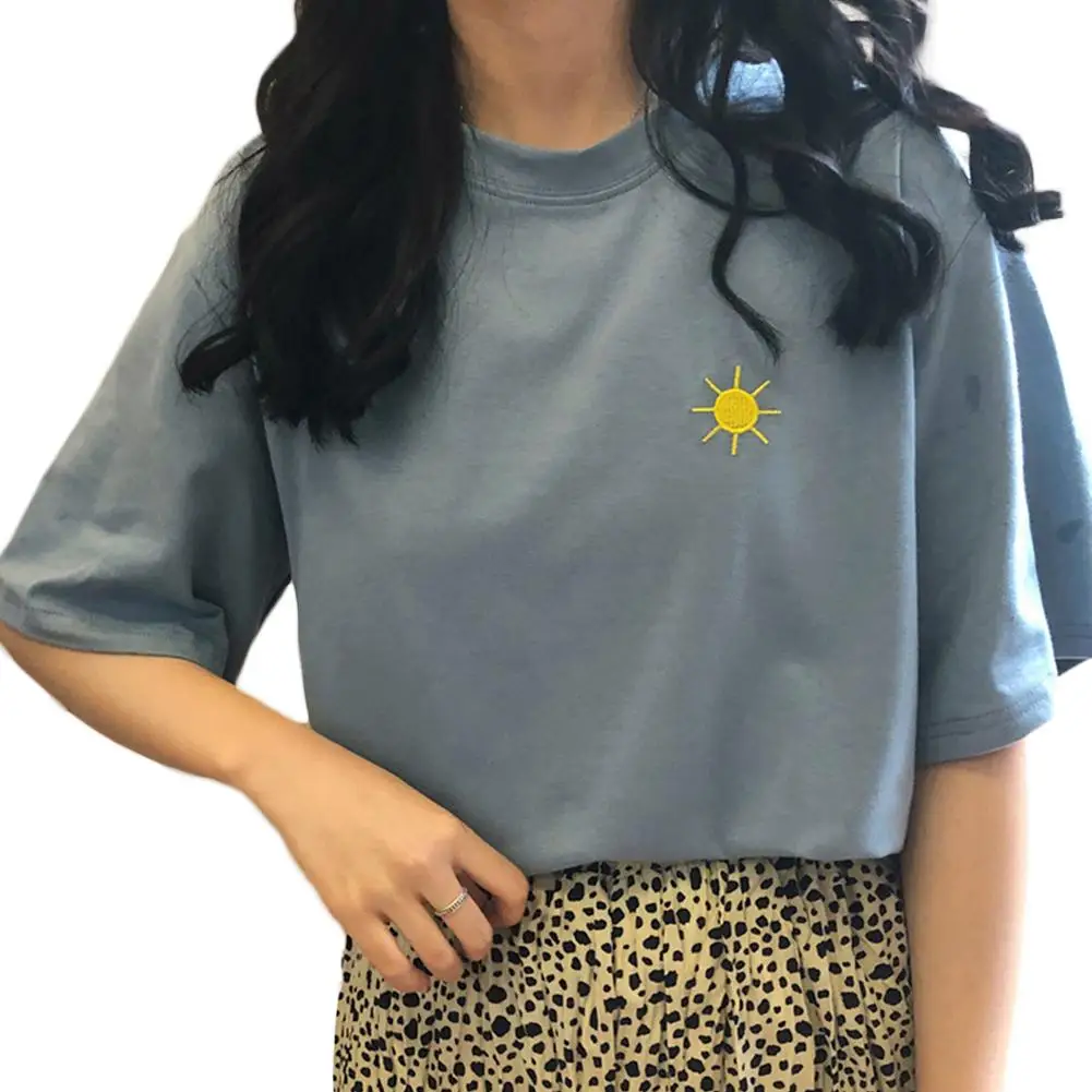 Женская футболка с коротким рукавом Повседневная белая вышитым рисунком лето 2019