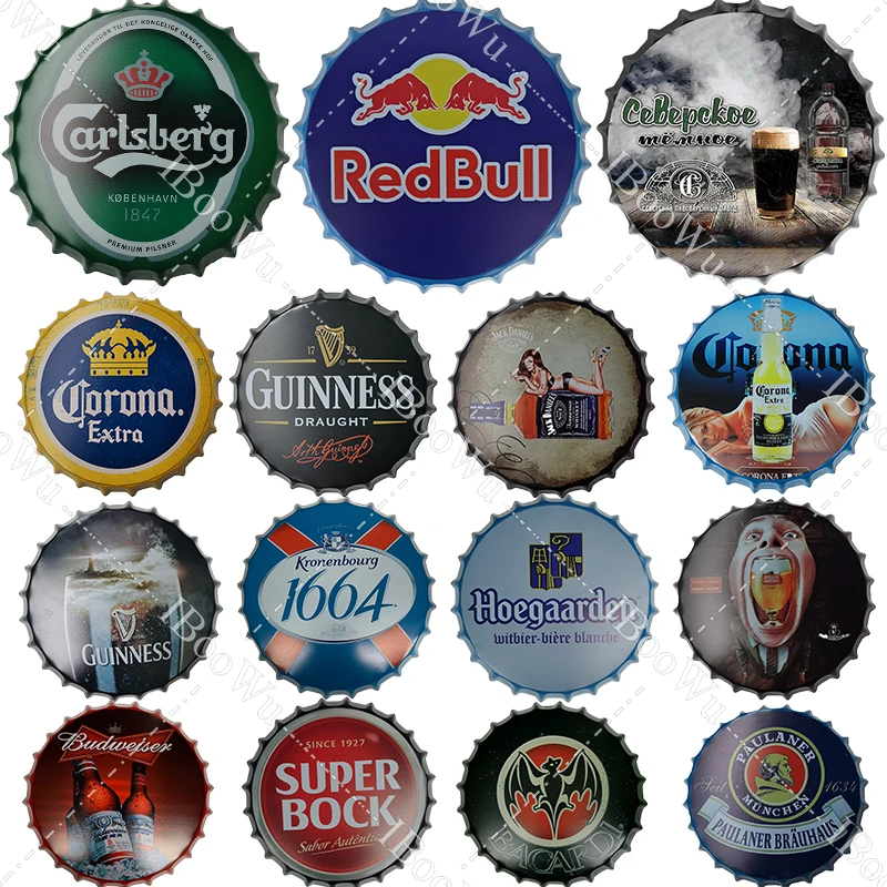 

Whiskey/Beer/Wine Bottle Cap Metal Tin Signs Plaques Home Pub Bar Wall Decor Shabby-Chic Vintage Plate Art Poster