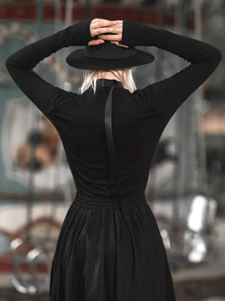 Панк рейв женские пояса с высоким воротом длинными рукавами сердце вышитые